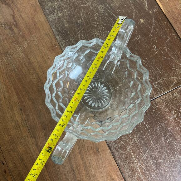 Vintage Clear Glass Fostoria American Cubist Crystal Handled Trophy Bowl - Picture 8 of 9